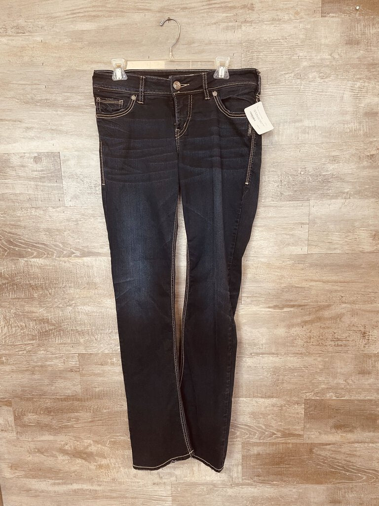 (30x35) Silver Dark Wash Straight Leg Jeans Women's