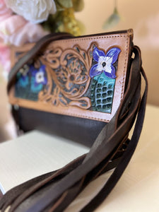 American Darling Tooled Fringe Purple Cactus Crossbody