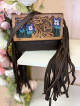 Load image into Gallery viewer, American Darling Tooled Fringe Purple Cactus Crossbody