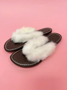 (6.5) Bernardo Rabbits Fur Sandals Womens