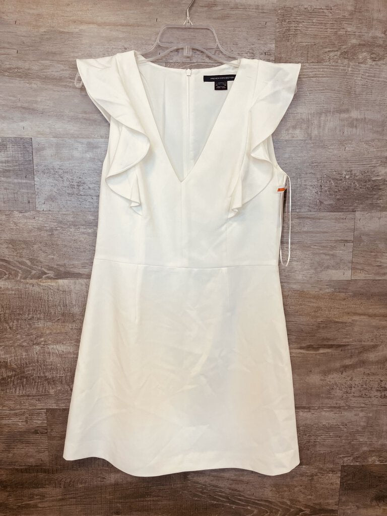 (L) French Connection White Ruffled Dress Womens